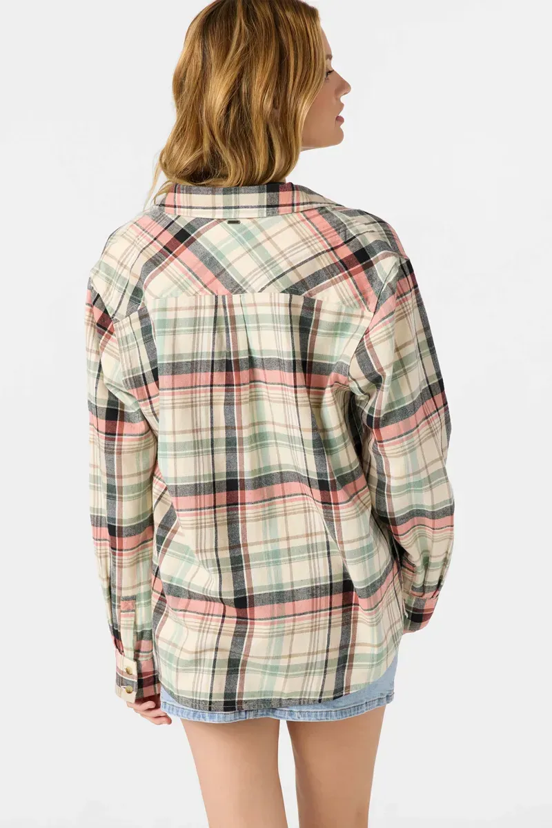 O'Neill Clothing Women's Logan Flannel Long Sleeve Top in Tapioca-2