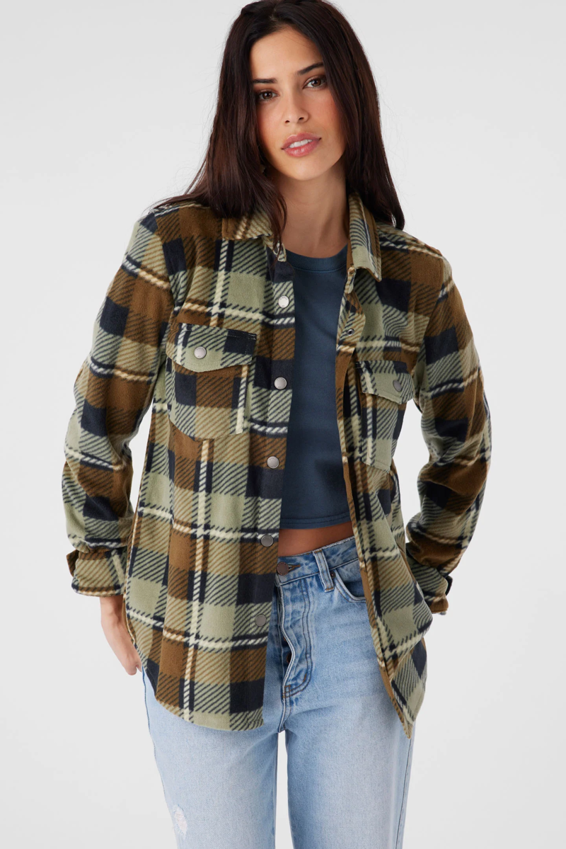 O'Neill Clothing Women's Zuma Super Fleece Flannel in Lint-1