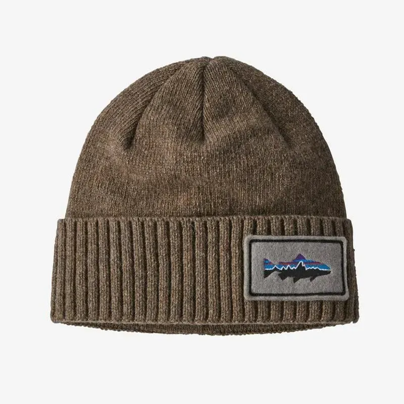 Patagonia Brodeo Beanie in Fitz Roy Trout Patch/Ash Tan