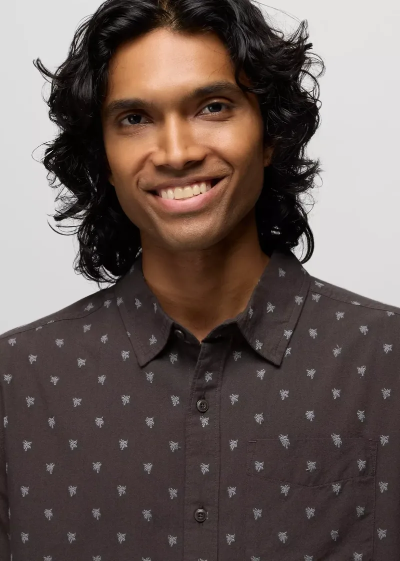 Prana Metador Short Sleeve Shirt in Basalt Palm Trees-3