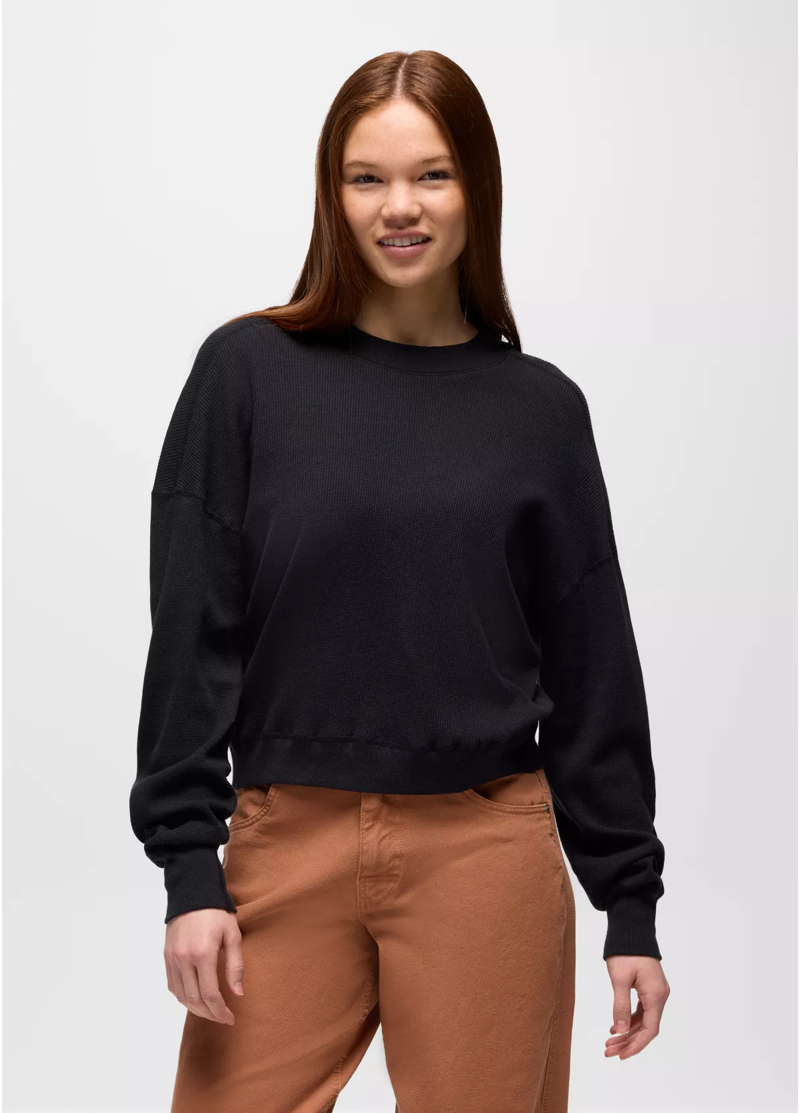 Prana Women's Touchstone Long Sleeve Crew in Black Heather
