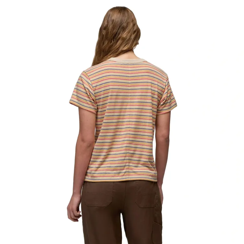 Prana Women's Cozy Up Short Sleeve Crew in Vanilla Bean Stripe-1