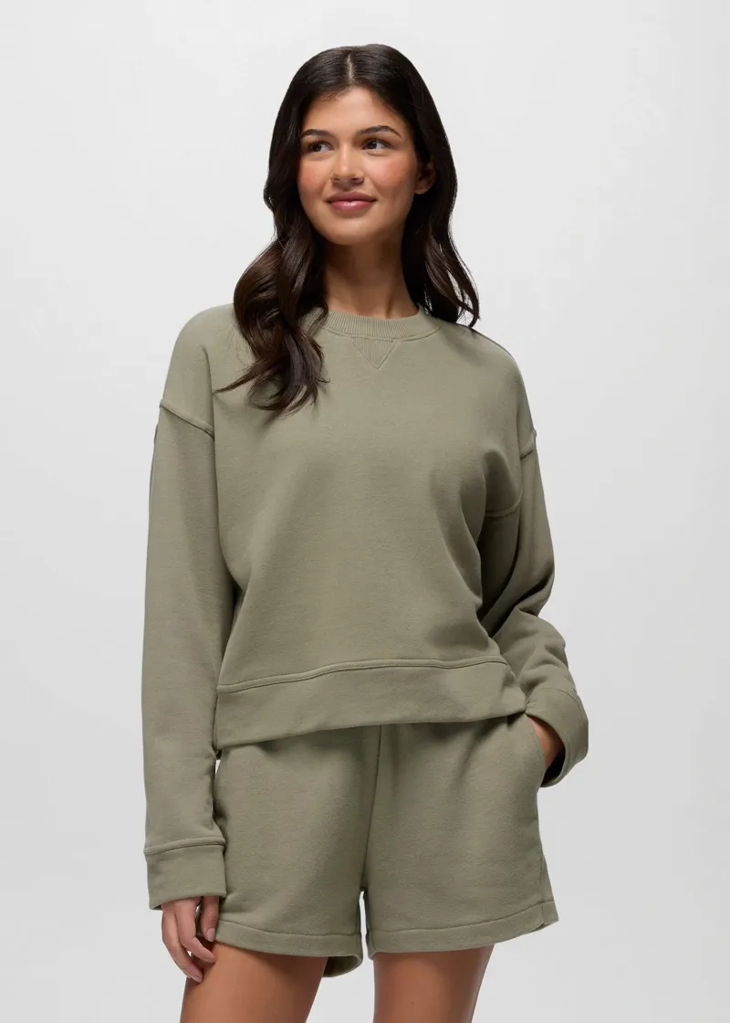 Prana Women's DreamTerry Crew Sweatshirt in Sage-1