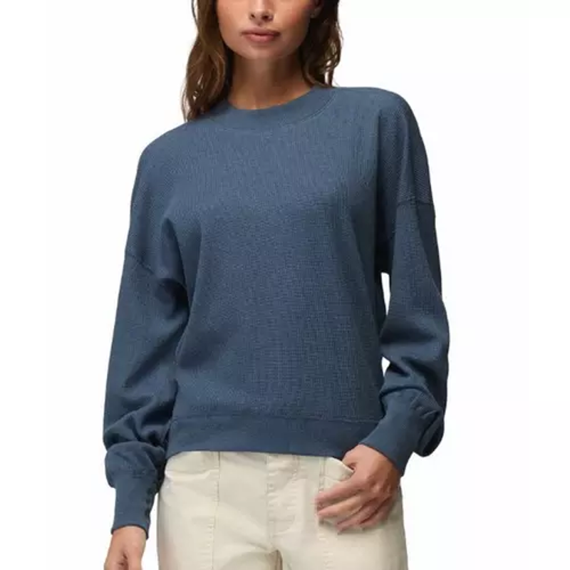 Prana Women's Touchstone Long Sleeve Crew in Bluff Blue Heather-1