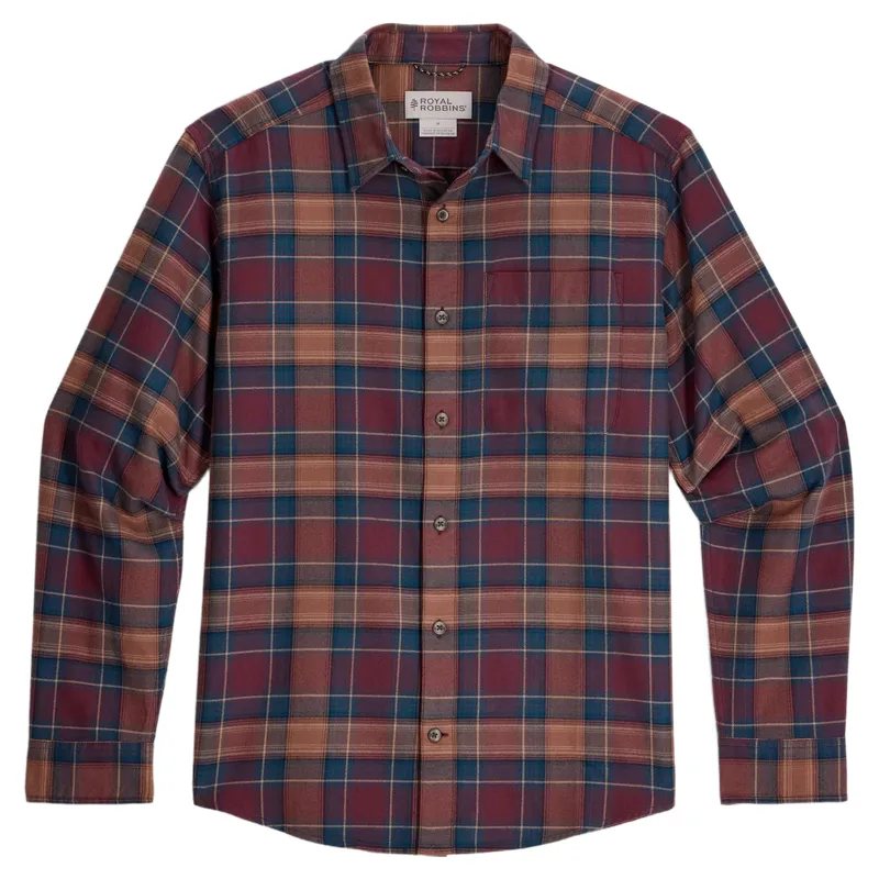 Royal Robbins Lieback Organic Cotton Flannel Shirt in Wine/Oak Plaid