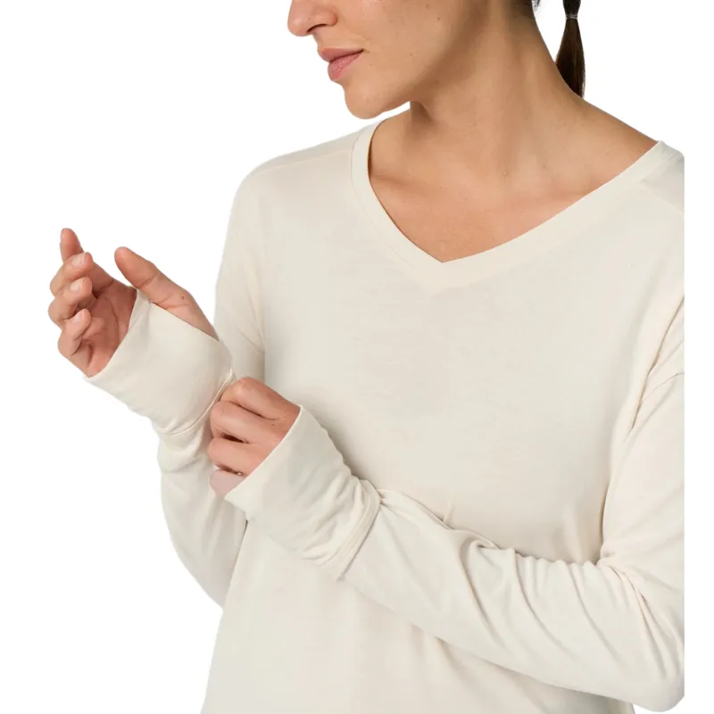 Royal Robbins Women's Madera V Neck Shirt in Chalk-2