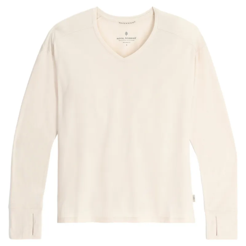 Royal Robbins Women's Madera V Neck Shirt in Chalk-4