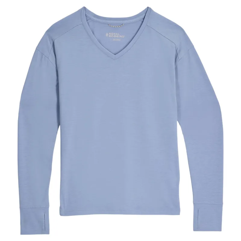 Royal Robbins Women's Madera V Neck Shirt in Rain-4