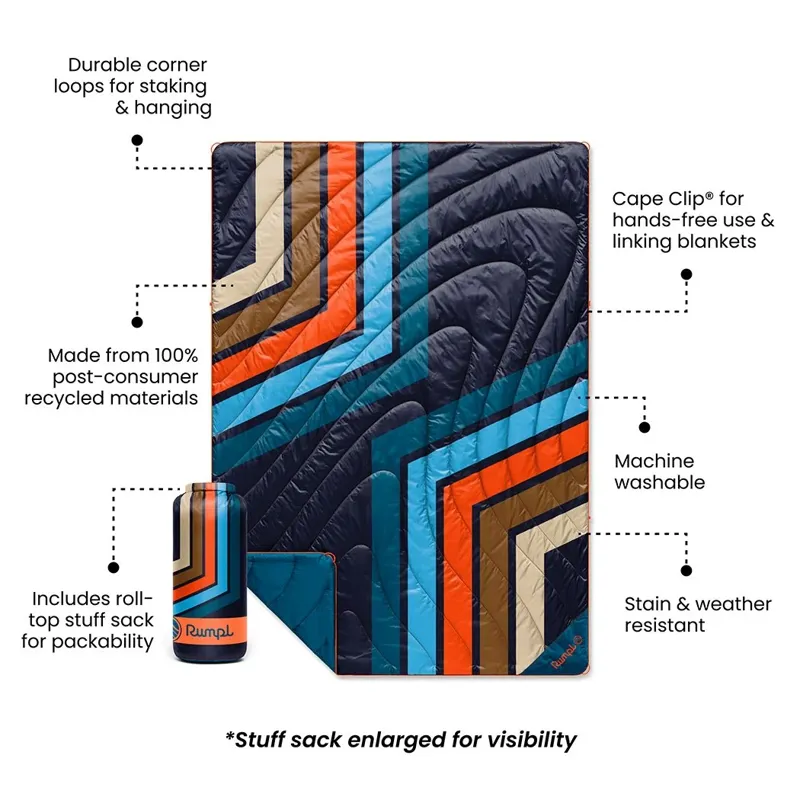 Rumpl Original Puffy Blanket 2P in Midnight Retro Stripes-3