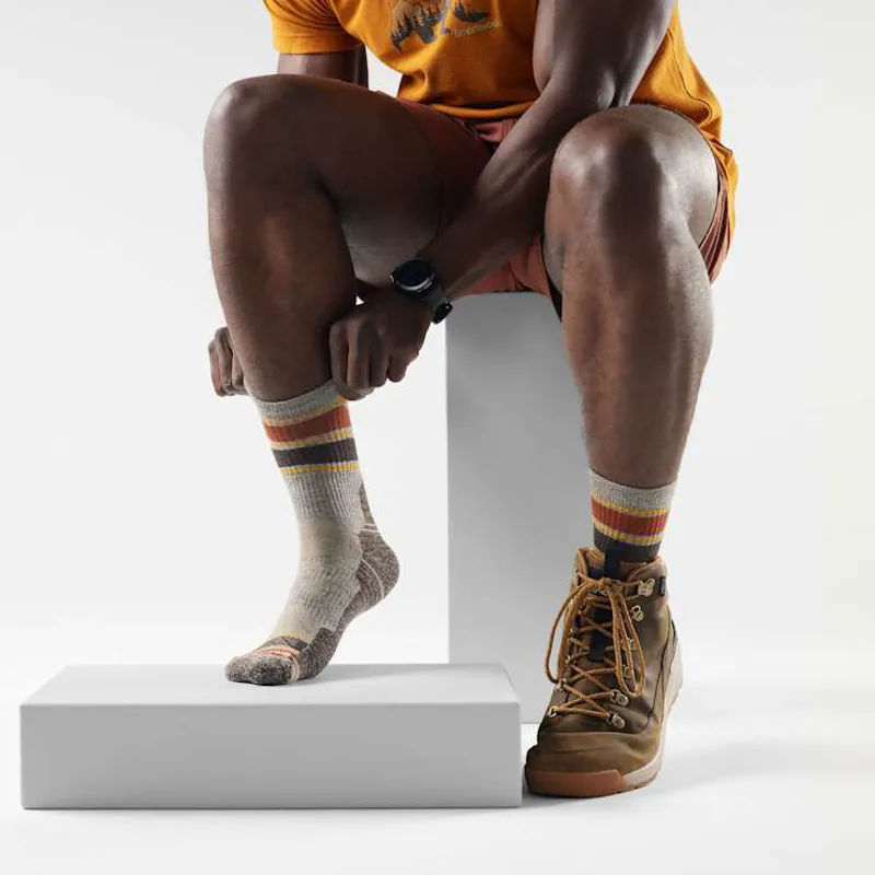 Smartwool Hike Light Cushion Striped Mid Crew in Taupe-Natural Marl-1