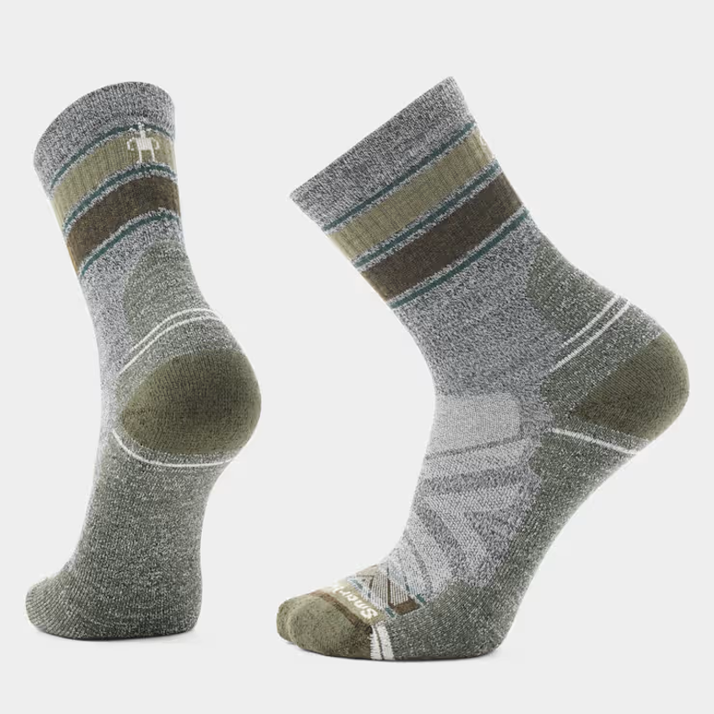 Smartwool Hike Light Cushion Striped Mid Crew Socks in Ash-Charcoal
