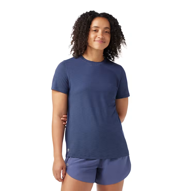 Smartwool Women's Active Mesh Short Sleeve in Nightfall Blue and Deep Navy