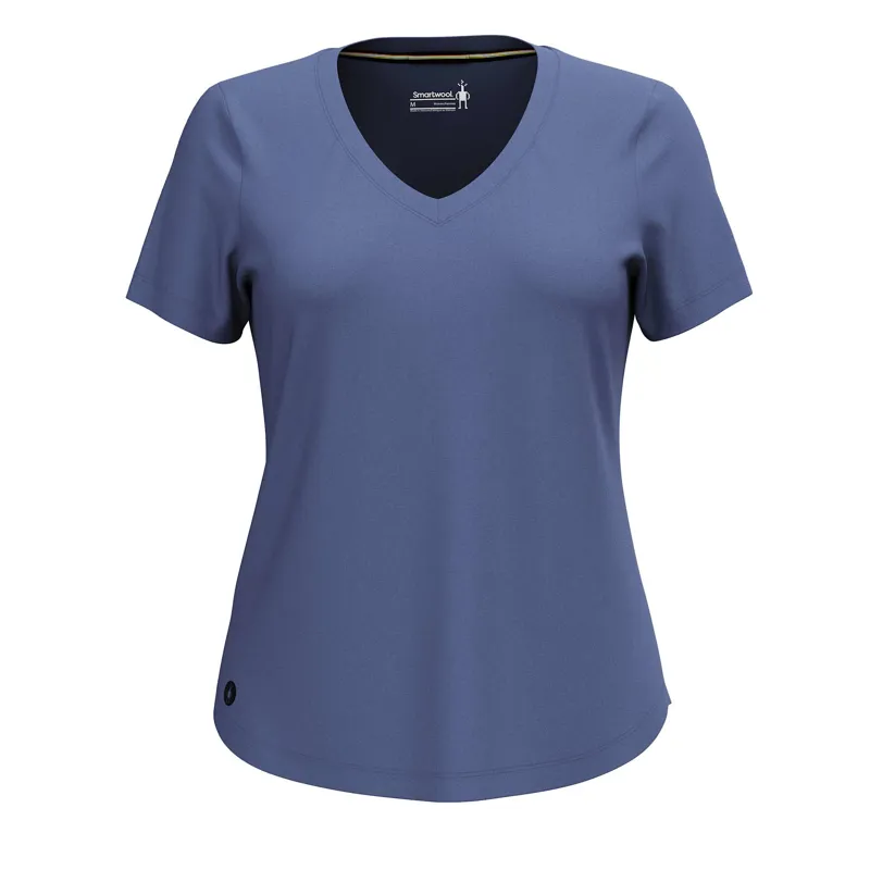 Smartwool Women's Active Ultralite V-Neck Short Sleeve in Nightfall Blue-1