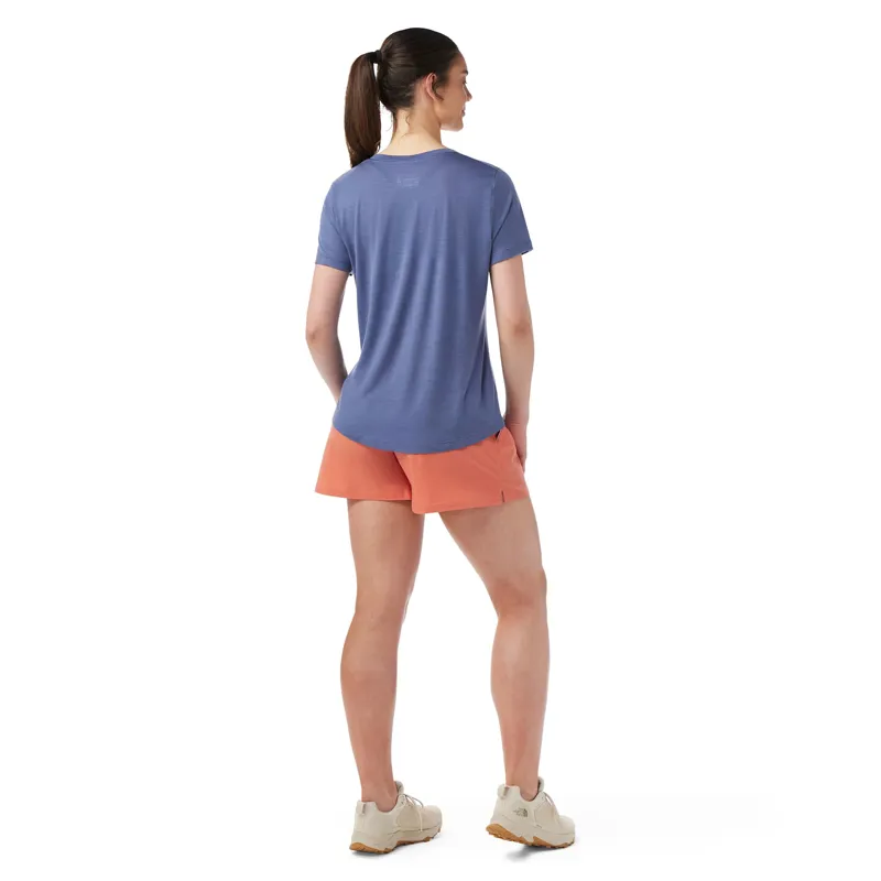 Smartwool Women's Active Ultralite V-Neck Short Sleeve in Nightfall Blue-2