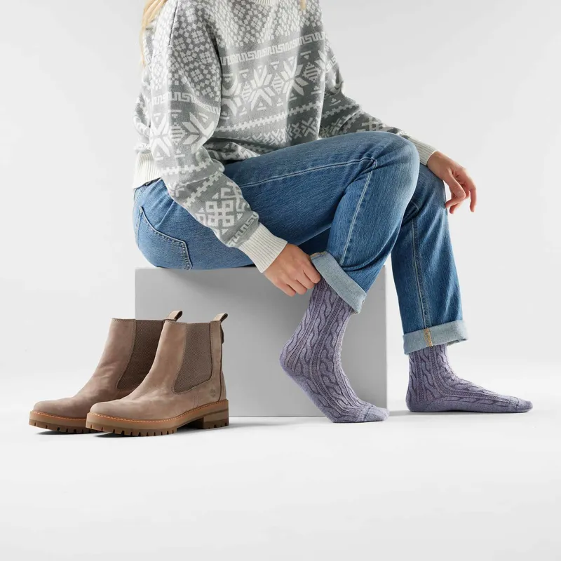 Smartwool Everyday Cable Crew Socks in Chalk Violet-1
