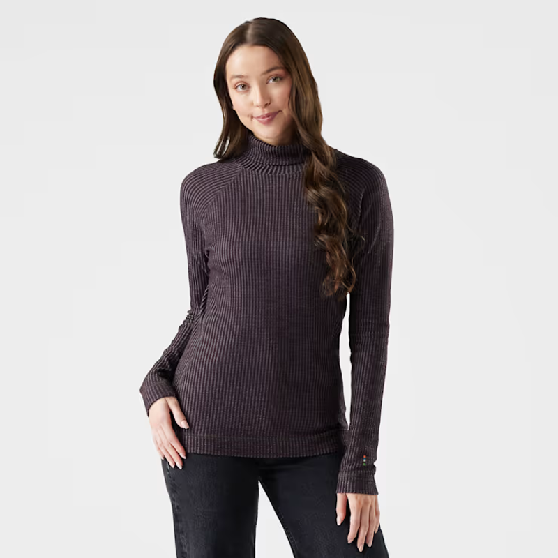 Smartwool Women's Thermal Merino Rib Turtleneck in Mink/Chalk Violet