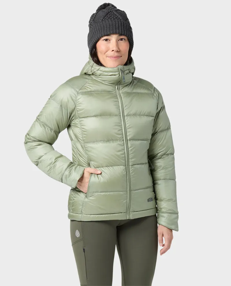 Stio Women's Hometown Down Hooded Jacket in Sage Flats-1