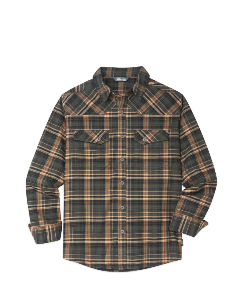 Stio Junction Midweight Flannel Shirt in Deep Shade Plaid