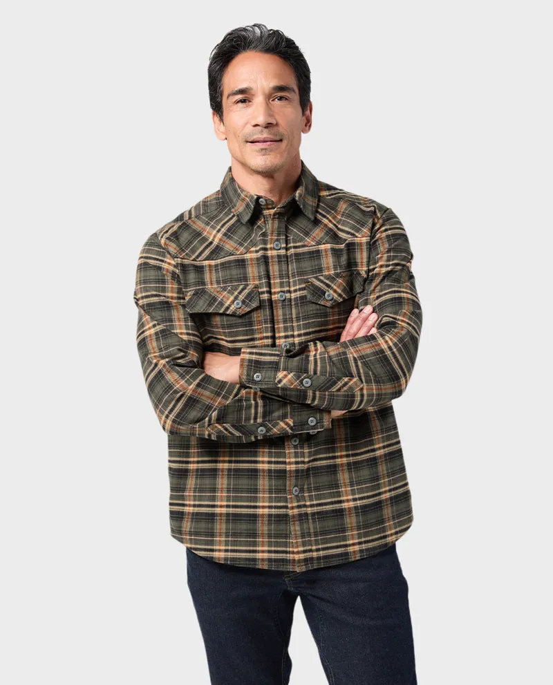 Stio Junction Midweight Flannel Shirt in Deep Shade Plaid-3