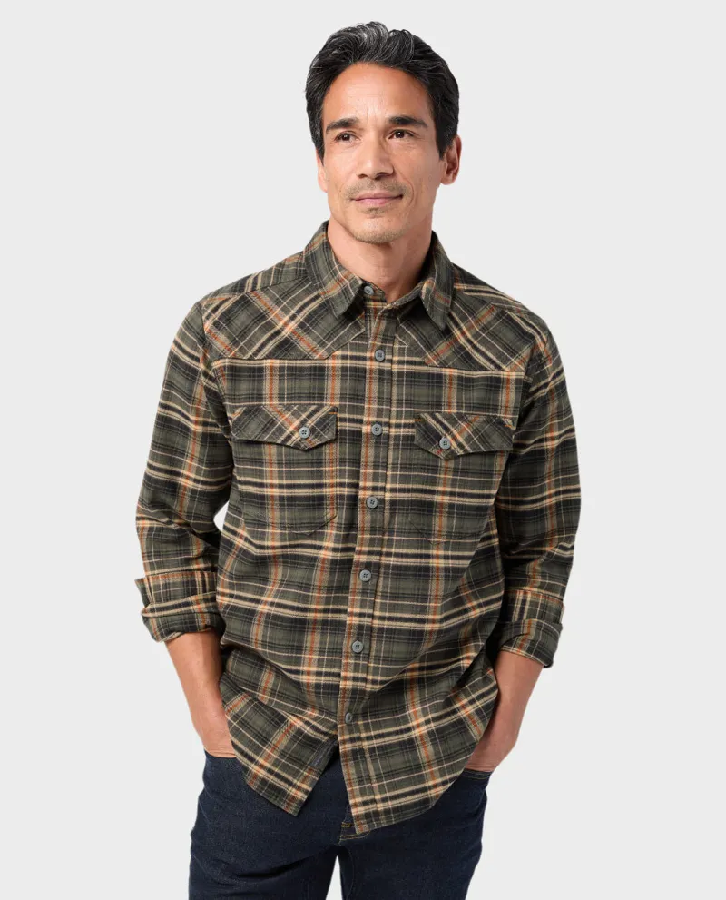 Stio Junction Midweight Flannel Shirt in Deep Shade Plaid-4