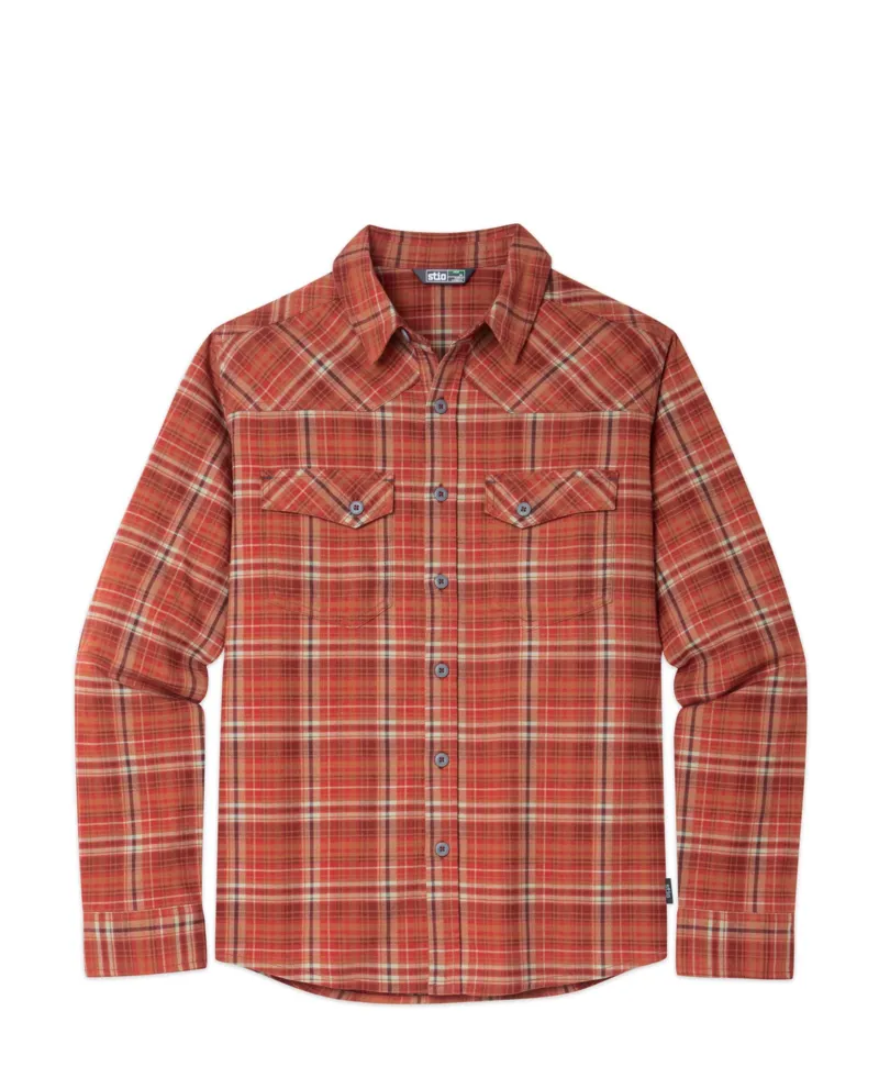 Stio Junction Midweight Flannel Shirt in Fired Brick Plaid