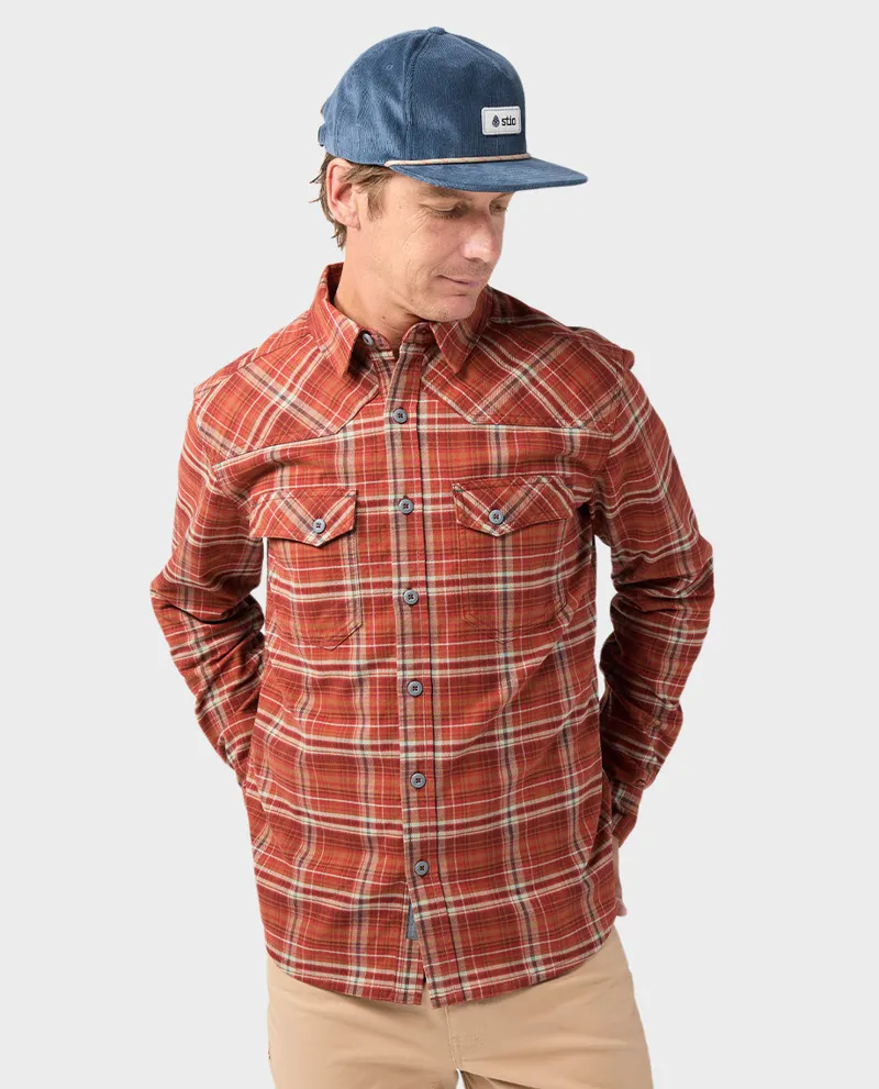 Stio Junction Midweight Flannel Shirt in Fired Brick Plaid-2