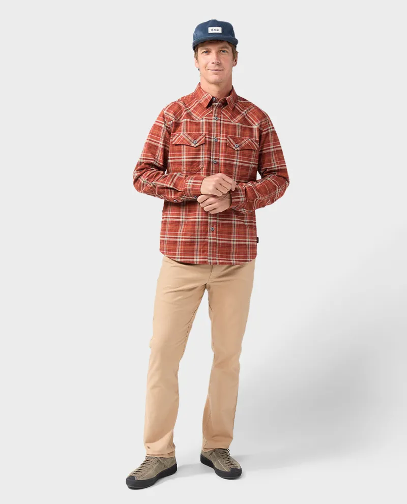 Stio Junction Midweight Flannel Shirt in Fired Brick Plaid-3