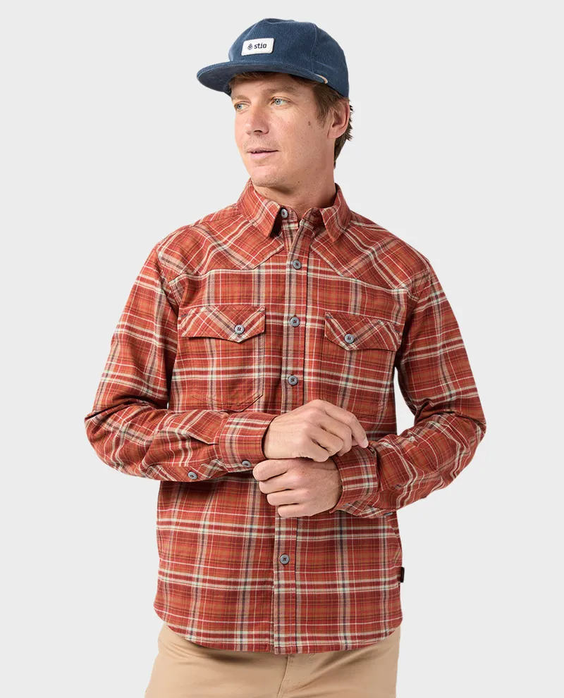 Stio Junction Midweight Flannel Shirt in Fired Brick Plaid-4
