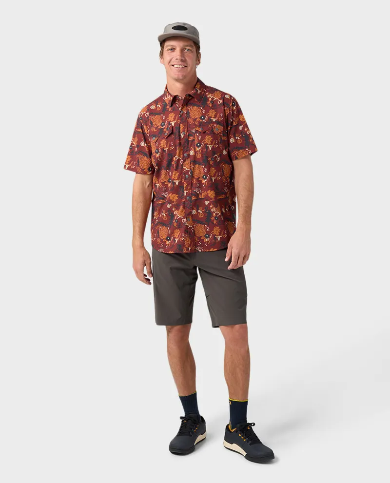 Stio Shifter Short Sleeve Shirt in Fired Brick Biking Cowboy-1