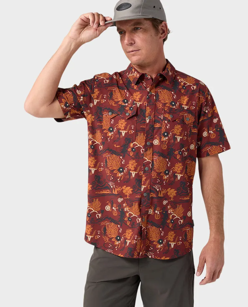 Stio Shifter Short Sleeve Shirt in Fired Brick Biking Cowboy-2