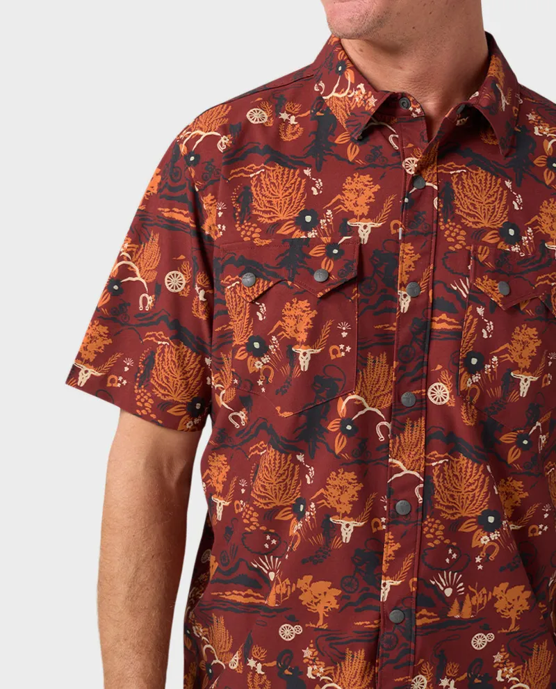 Stio Shifter Short Sleeve Shirt in Fired Brick Biking Cowboy-4