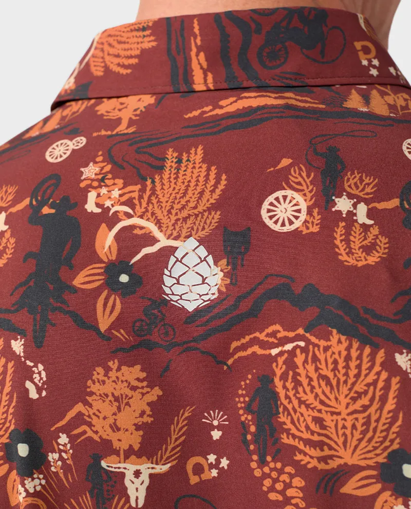 Stio Shifter Short Sleeve Shirt in Fired Brick Biking Cowboy-5