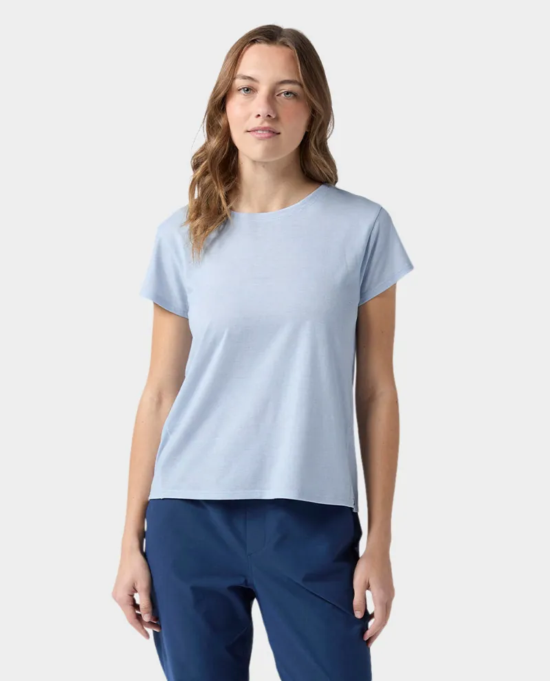 Stio Women's Divide Short Sleeve Tee in January Sky Heather-1