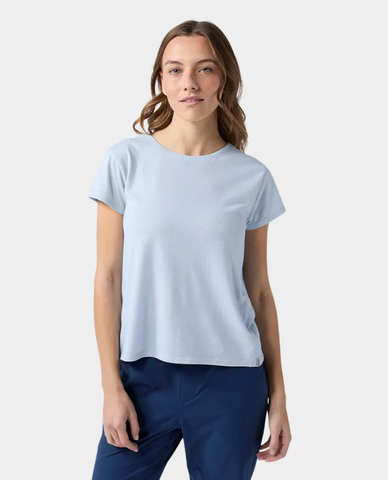 Stio Women's Divide Short Sleeve Tee in January Sky Heather-2
