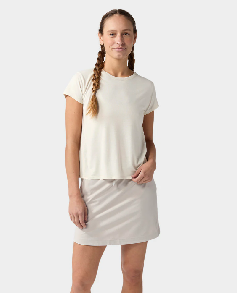 Stio Women's Divide Short Sleeve Tee in Mountain Goat Heather-1