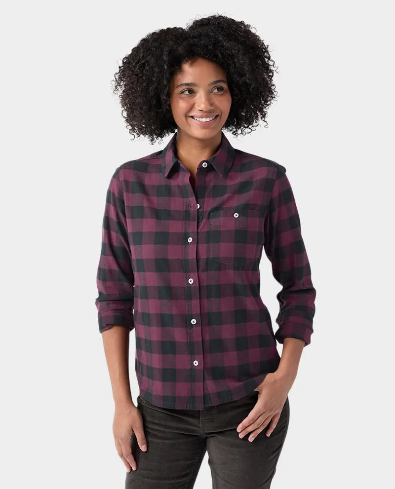 Stio Women's Miter Stretch LW Flannel Shirt in Aubergine Check-1