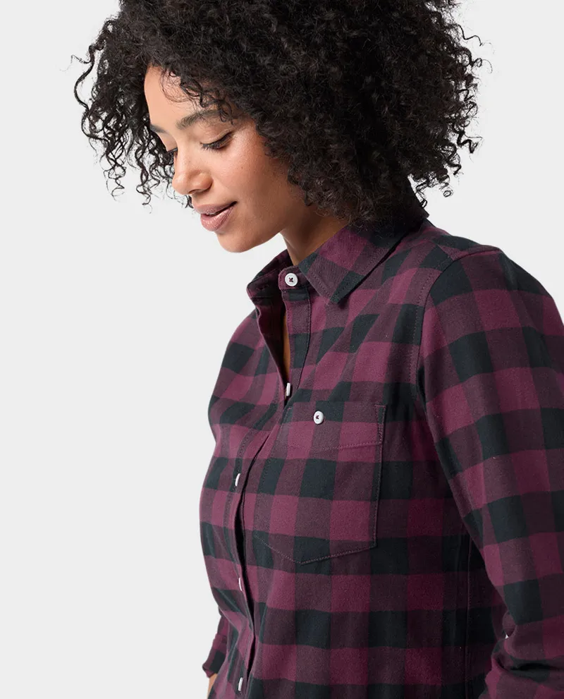 Stio Women's Miter Stretch LW Flannel Shirt in Aubergine Check-2