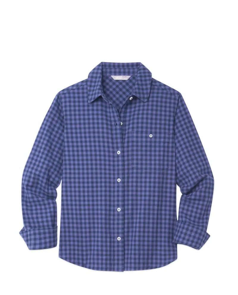 Stio Women's Miter Stretch LW Flannel Shirt in Nightfall Mini Check