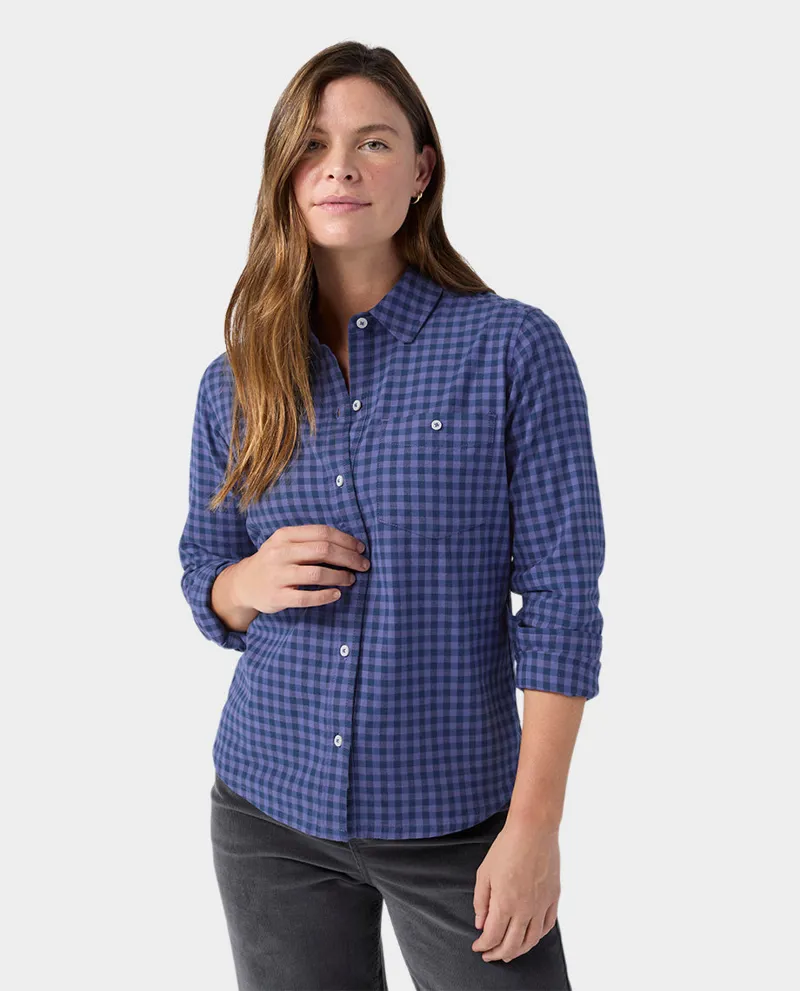 Stio Women's Miter Stretch LW Flannel Shirt in Nightfall Mini Check-1