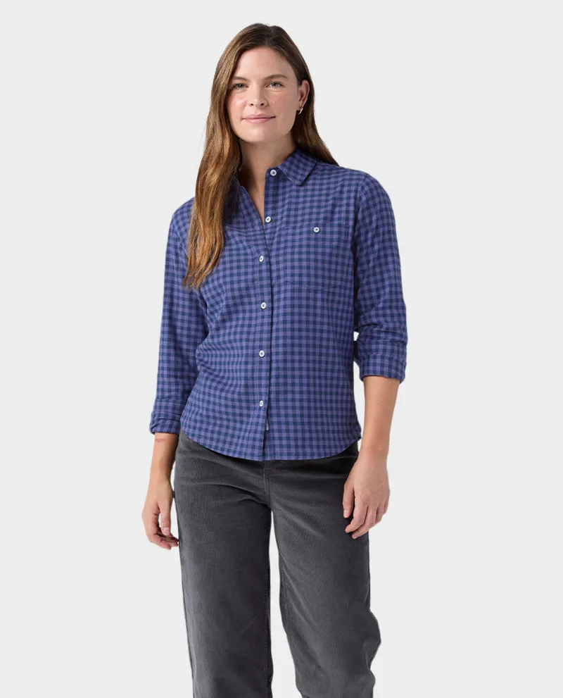 Stio Women's Miter Stretch LW Flannel Shirt in Nightfall Mini Check-2