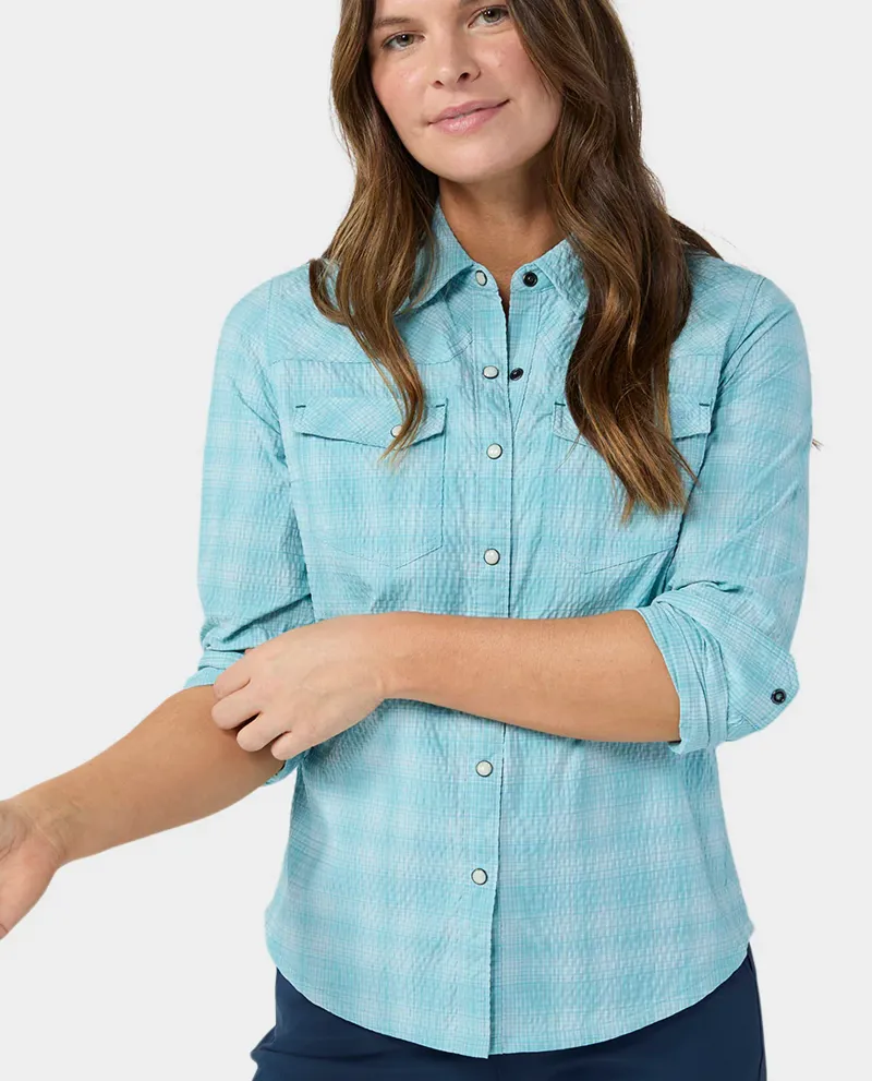 Stio Women's Eddy Coast Long Sleeve Shirt in Horizon Plaid-1