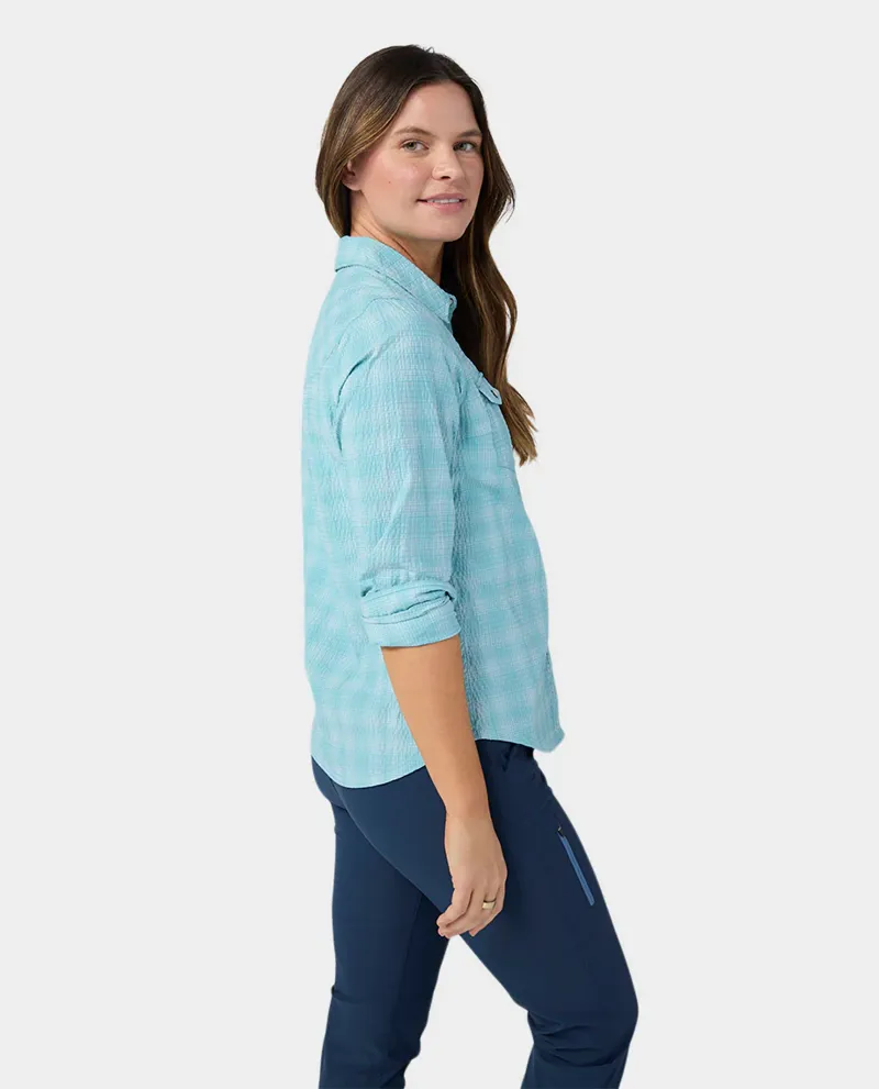 Stio Women's Eddy Coast Long Sleeve Shirt in Horizon Plaid-3