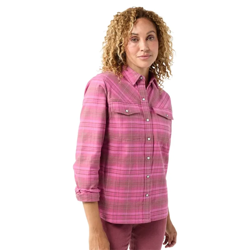 Stio Women's Slipstone Midweight Flannel Shirt in Penstemon Plaid-5