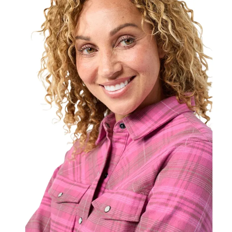 Stio Women's Slipstone Midweight Flannel Shirt in Penstemon Plaid-4