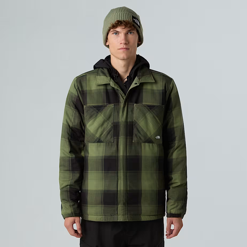 The North Face Afterburner Insulated Flannel in Bark Mist/TNF Black-1