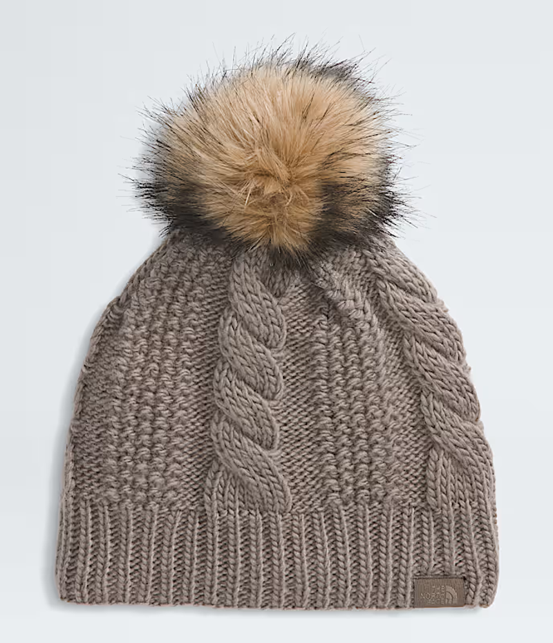 The North Face Women's Oh Mega Fur Pom Lined Beanie in Mocha Brown