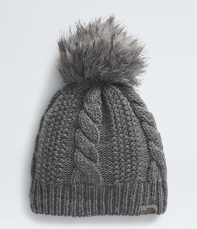 The North Face Women's Oh Mega Fur Pom Lined Beanie in Grey Heather