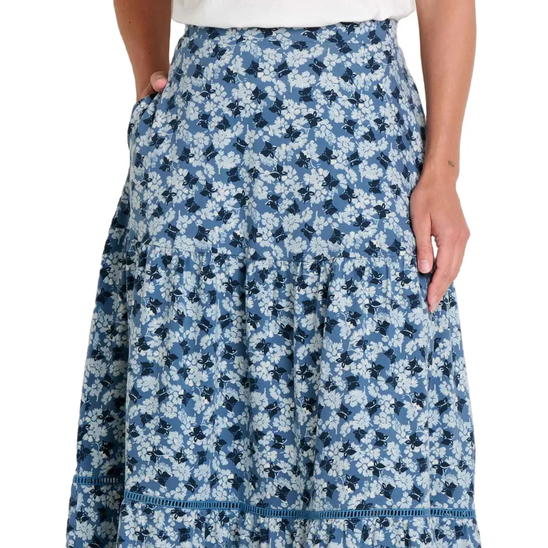 Toad and Co. Women's Marigold Tiered Midi Skirt in Pacific Blue Print-2