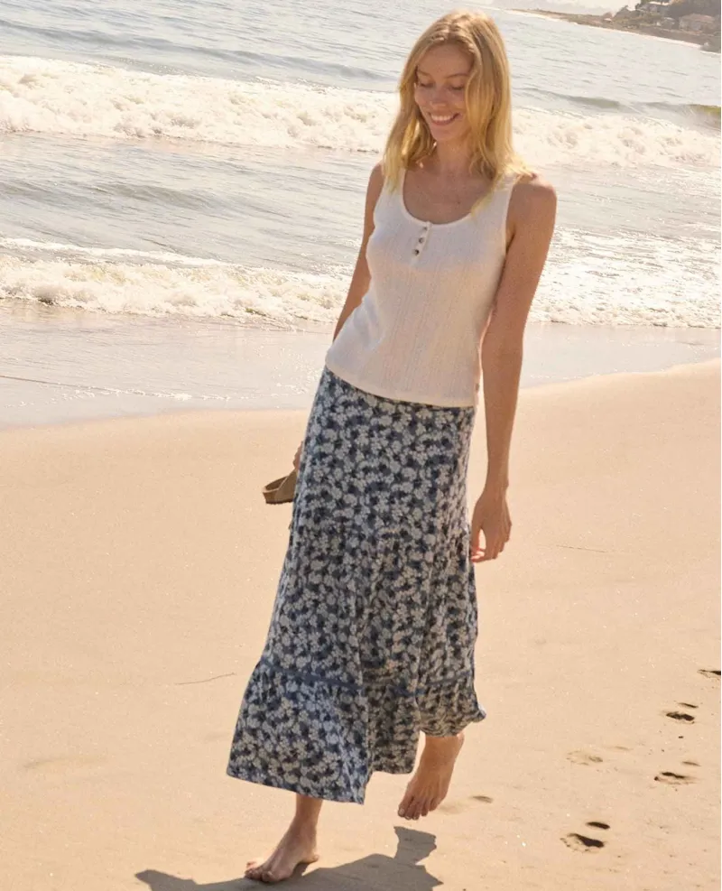 Toad and Co. Women's Marigold Tiered Midi Skirt in Pacific Blue Print-4