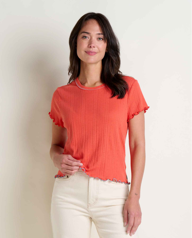 Toad and Co Women's Foothill Pointelle Short Sleeve Baby Tee in Salamander